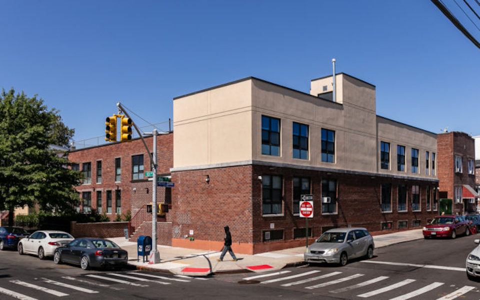 Building on the corner of a street