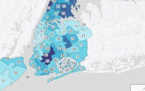 An Image of a NYC map in white and shades of blue.