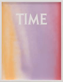 Orange, lavender, and red background with text that reads, "Time."